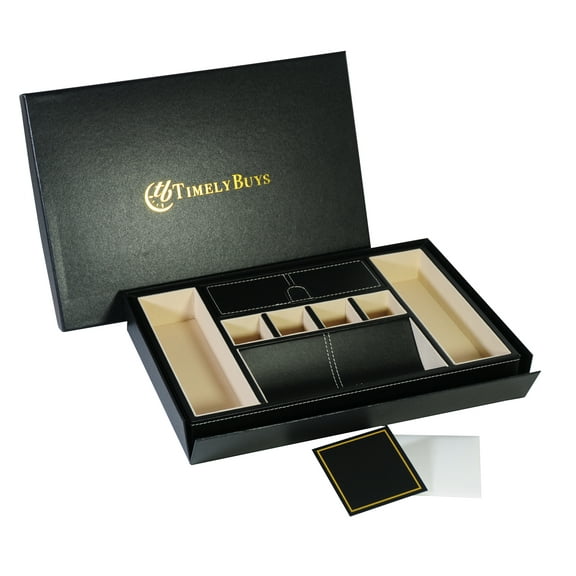 Black Valet Tray & Coin Tray Catchall for Keys, Coins, Phone, Jewelry, Accessories and More