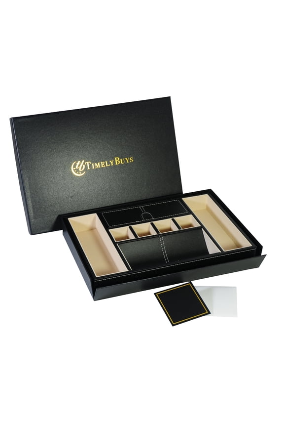 Black Valet Tray & Coin Tray Catchall for Keys, Coins, Phone, Jewelry, Accessories and More