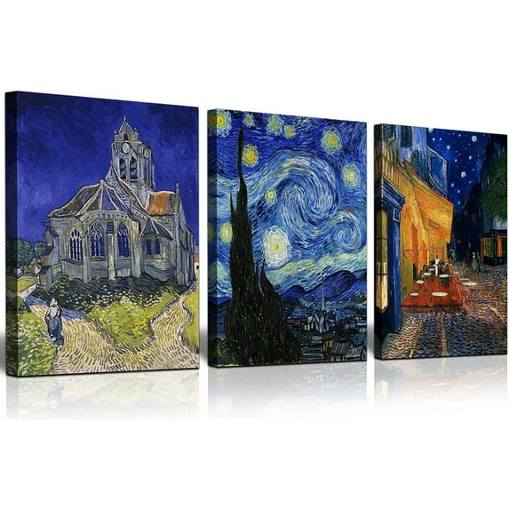 Black Van Gogh Canvas Wall Art, Starry Night Pictures Prints Wall Decor, Classic Artwork Painting Reproduction for Wall Art Decoration(Only canvas)