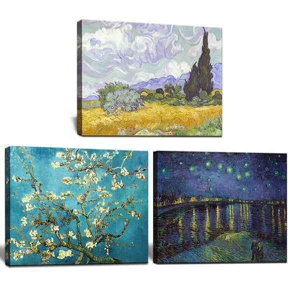 Black Van Gogh Canvas Wall Art, Starry Night Pictures Prints Wall Decor, Classic Artwork Painting Reproduction for Wall Art Decoration(Only canvas)