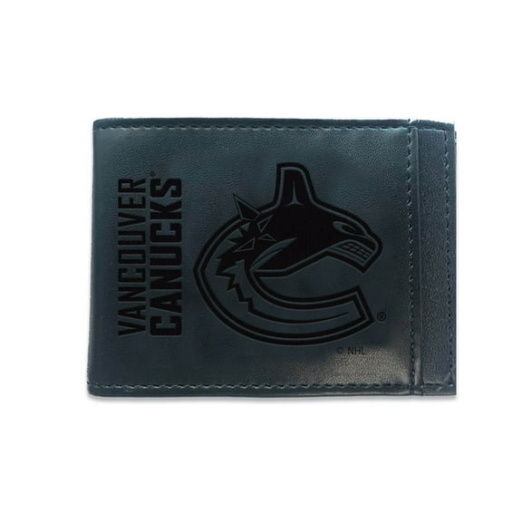 Black Vancouver Canucks Hybrid Leather Front Pocket Bi-Fold Wallet with Money Clip