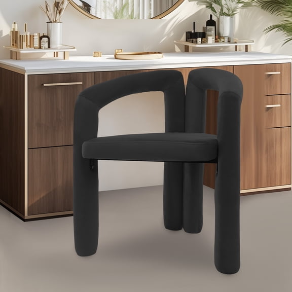 Black Vanity Chair Stool, Modern Makeup Chair with Backrest & Handrail, Home Office Desk Chair, Cozy Stool for Small Space Bedroom Living Room