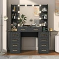 thumbnail image 1 of Black Vanity Desk with Mirror & LED Lights, Glass Top Vanity Desk with Charging Station & Compartment Storage Drawers, 43" Large Makeup Vanity Table with 9 Drawers & 6 Shelves, 1 of 7