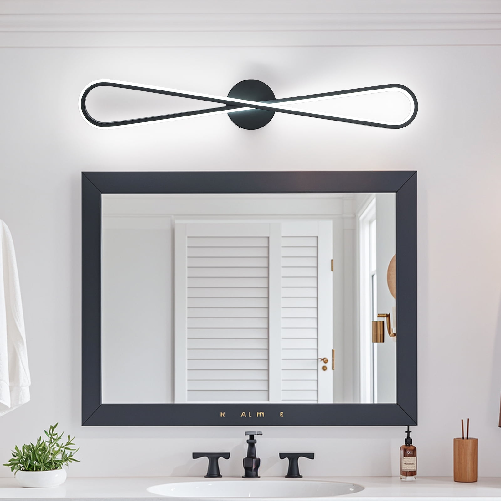 Black Vanity Light 31.5" Modern Led Wall Light for Bathroom 25W Hardwired Wall Mount Lamp Over Bathoom Vanity Mirror Dimmable Bathroom Lighting Fixture 5CCT(3000K-6000K)