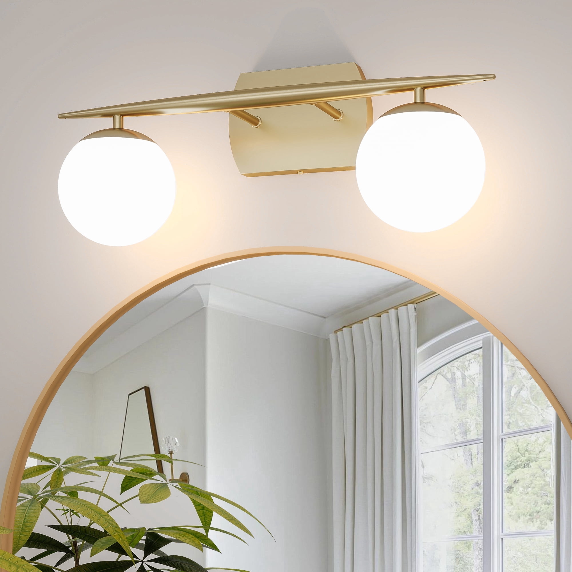 Black Vanity Lighting Fixtures, 2-Light 20 Inch Modern Bathroom Light with Milky White Frosted Glass Shades, Wall Lights for Bathroom, Bedroom, Living Room（G9 Bulb not Included）
