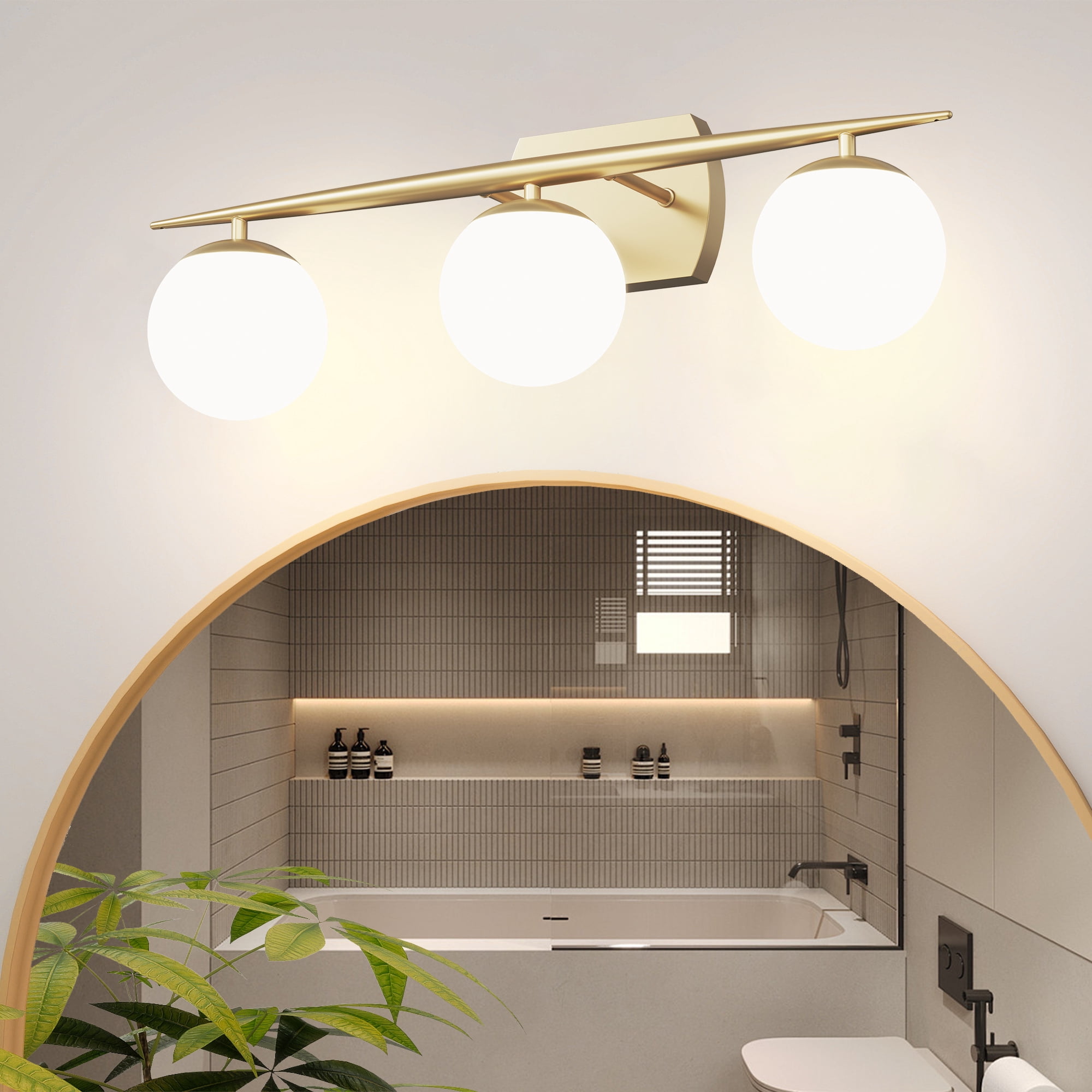 Black Vanity Lighting Fixtures, 4-Light 34.7 Inch Modern Bathroom Light with Milky White Frosted Glass Shades, Wall Lights for Bathroom, Bedroom, Living Room（G9 Bulb not Included）