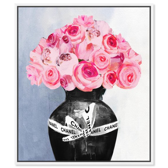 Black Vase Full of Scent Canvas Fashion Designer Wall Art by Art Remedy, White Frame, 16" x 24"
