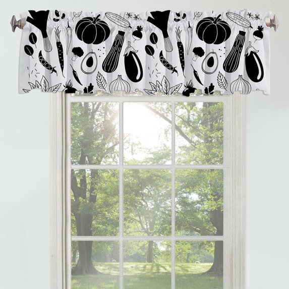 Black Vegetable Curtain Valance for Windows Delicious Food Rod Pocket Window Valances Simple Art Cartoon Printed Short Curtains for Kitchen Bathroom 54 x 18 inch