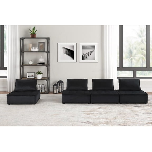 Black Velvet 120" Anna 4 Pc Modular Sofa - Features Tufted Seat and Foam Filling