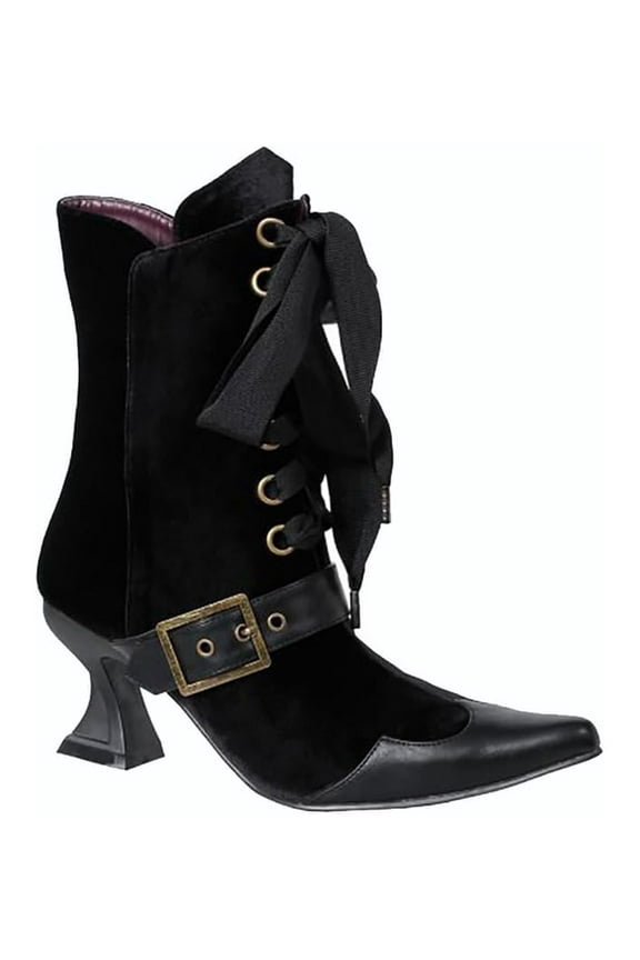 Black Velvet 3" Heel Women's Mid Calf Lace Up Costume Boot
