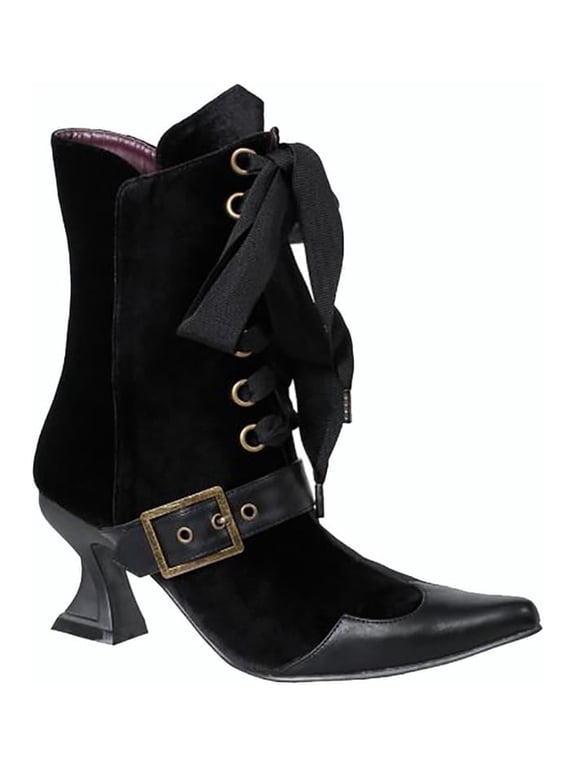 Black Velvet 3" Heel Women's Mid Calf Lace Up Costume Boot