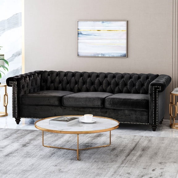 Black Velvet 3 - Seater Chesterfield Sofa / Transform Living Room with Classic Design