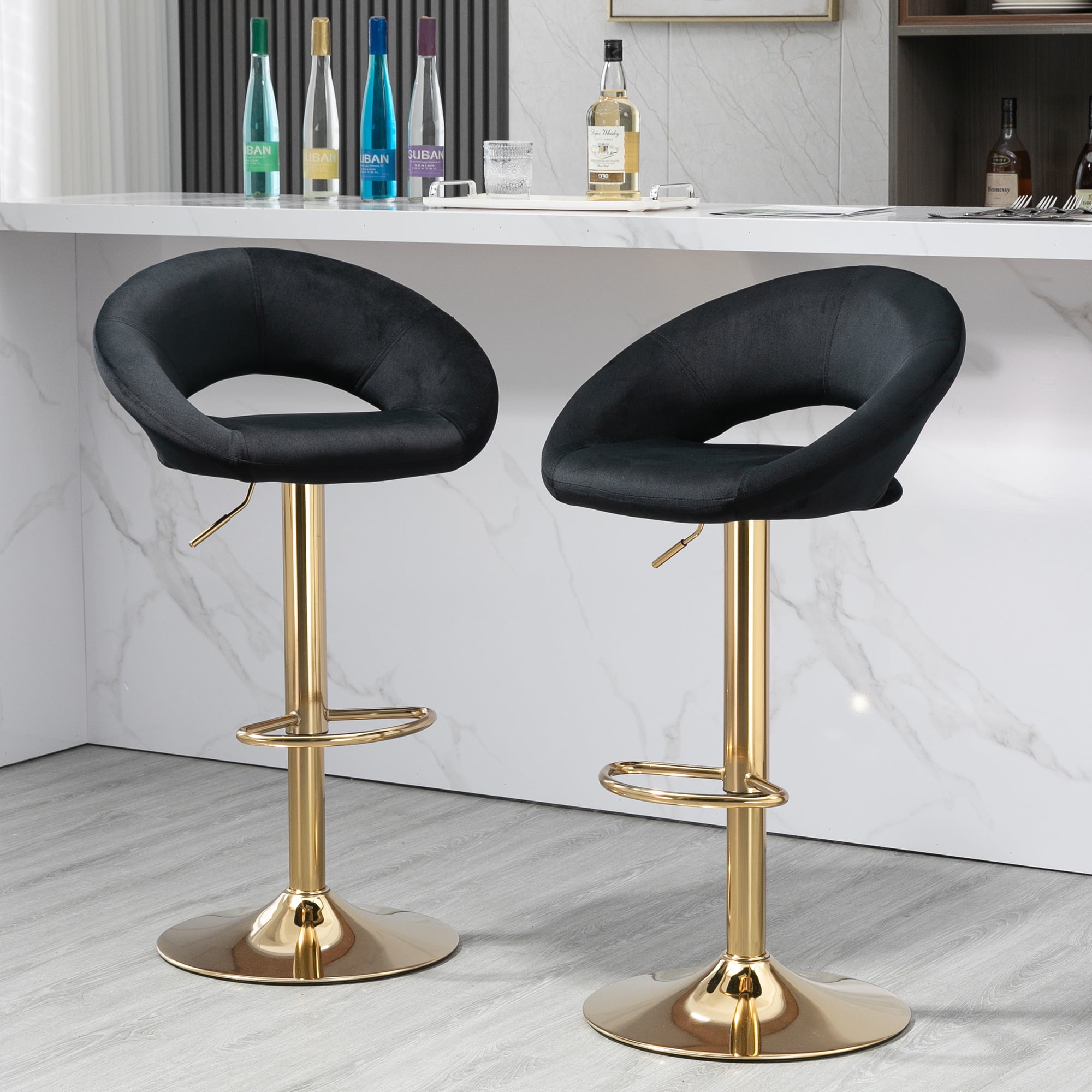 Black Velvet Adjustable Modern Dining Chairs,Counter Height Bar Chair