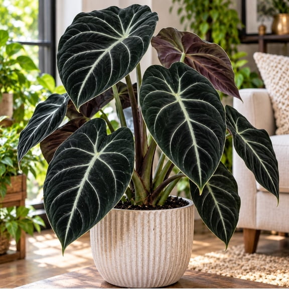 Black Velvet Alocasia Live Starter Plant 4-7 Inches Tall, Tropical Houseplant with Dark Green Foliage for Indoor Home Decor, Containers and Plant Collections