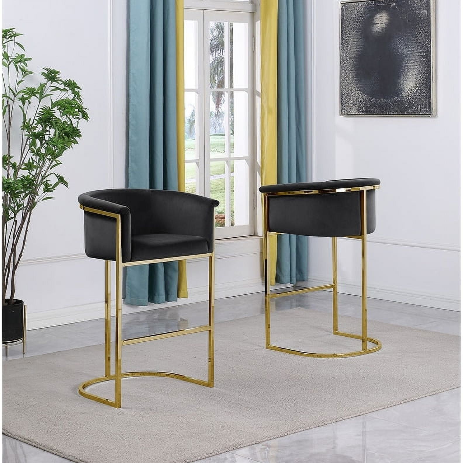 Elegant Black Velvet Barstool with Gold Chrome Base