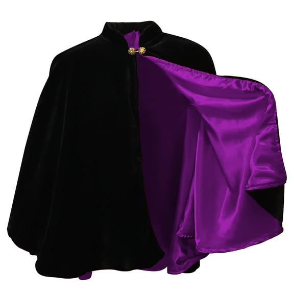 Black Velvet Cape Capelet Lined in PURPLE Satin Vampire Cloak, Costume for Halloween, Witch, Medieval Cosplay, Goth or Victorian