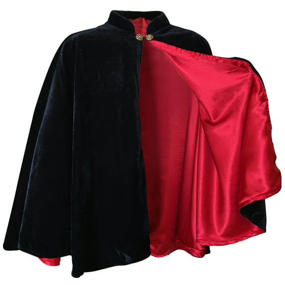 Black Velvet Cape Capelet Lined in RED Satin Vampire Cloak, Costume for Halloween, Witch, Medieval Cosplay, Goth or Victorian