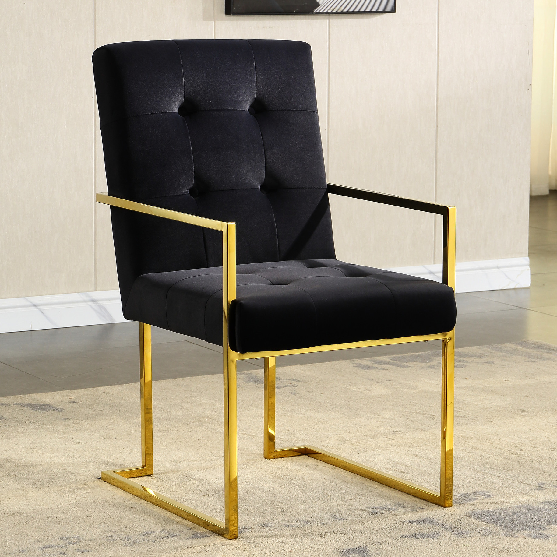 Black Velvet Chair - Geometric Frame - Home Decor / Modernizes Sled ...