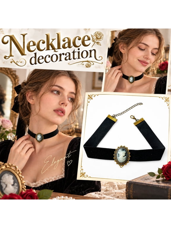 Black Velvet Choker for Women, Vintage Gothic Necklace Costume Jewelry, Dark Goth Style Neck Accessory, Halloween Christmas Party Jewelry Gift