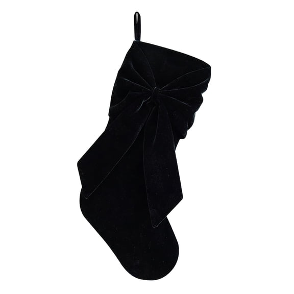 Black Velvet Christmas Stocking with Large Bow, 18.9 in Hanging Fireplace Mantel Decor