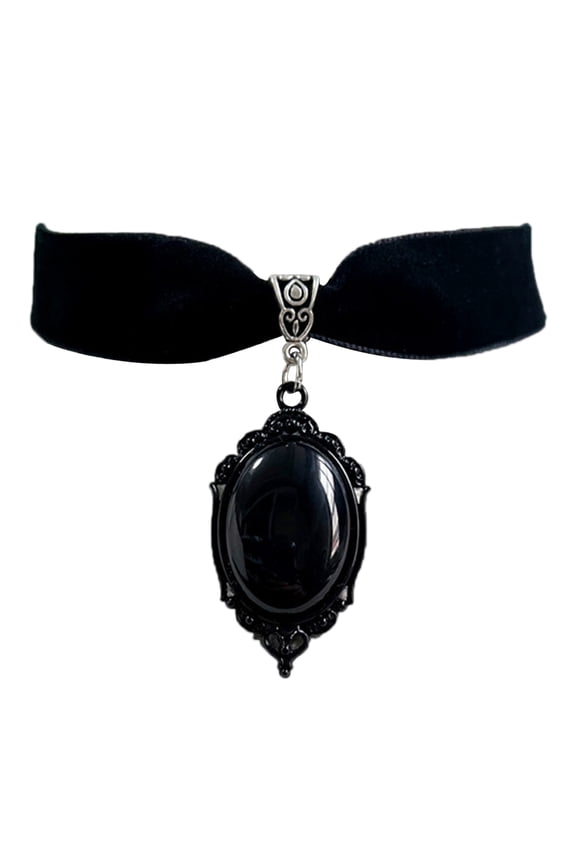 Black Velvet Collar Gothic Victorian Black Embossed Crystal Necklace Fashion Women Gifts Pagan Jewelry