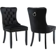 ODUSE-DAILY Black Velvet Dining Chairs Set of 2, Kitchen & Dining Room Chairs, Sillas De Comedor, Nailheads Tufted, Velvet Upholstered, Solid Wood (Black, 2 Pcs)