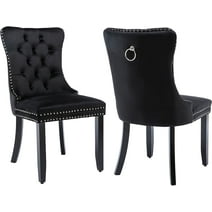 Black Velvet Dining Chairs Set of 2, Kitchen & Dining Room Chairs, Tufted Dining Chairs, Velvet Upholstered Dining Chairs Seat, Solid Wood Frame (Black, 2Pcs)