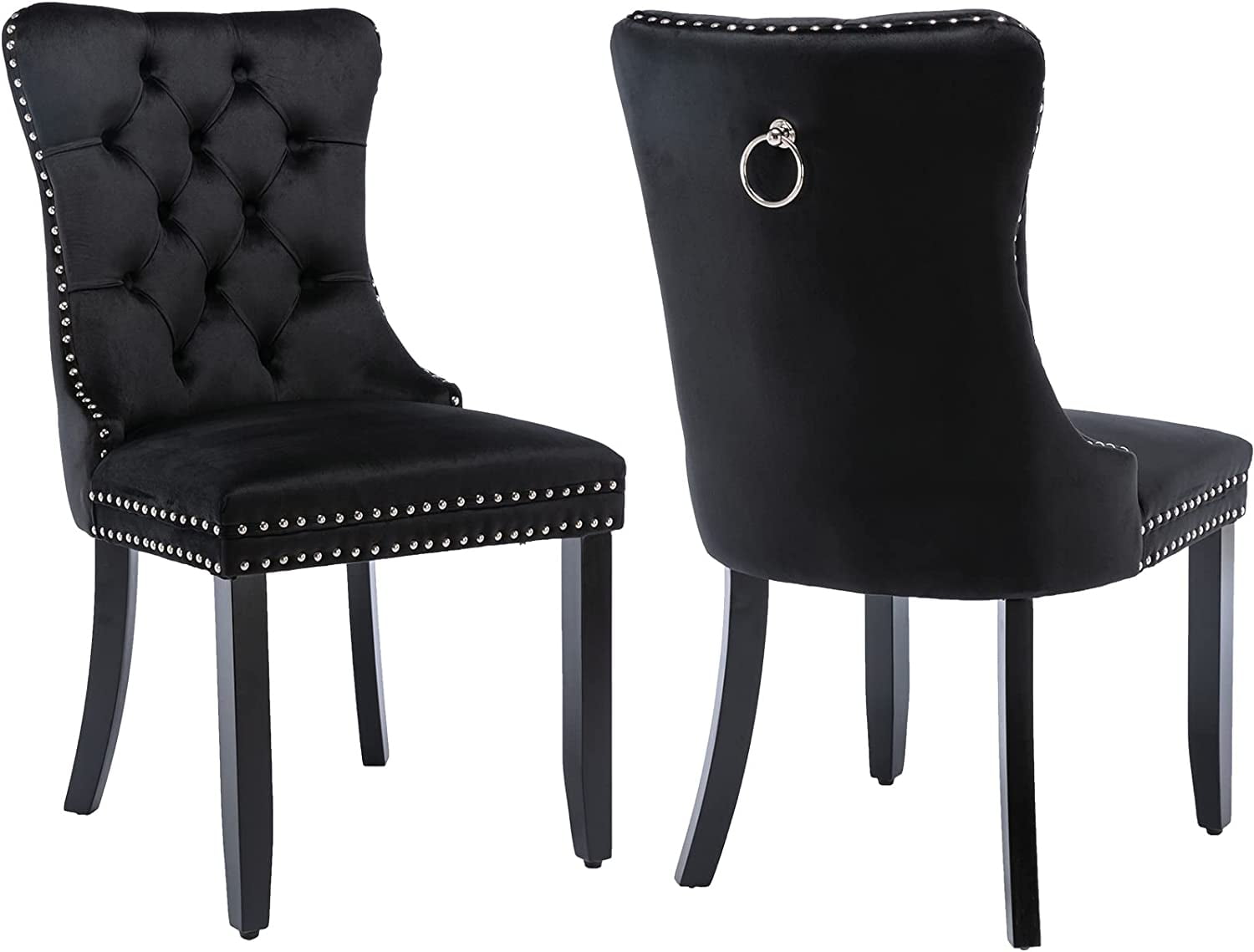 Black Velvet Dining Chairs Set of 2, Kitchen & Dining Room Chairs, Tufted Dining Chairs, Velvet