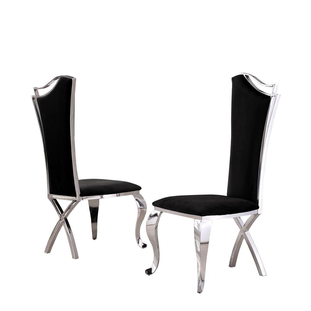 Tall Black Velvet Side Chair with Silver Metal Frame