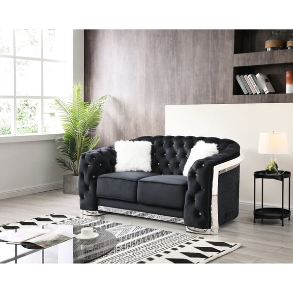 Black Velvet Flared Arms - Spacious 23-inch Seat Depth For Optimal Comfort And Style Statement 71'w X 34'h 37'd Welted Seam Cushions No Assembly Needed Product With Material Extra Support