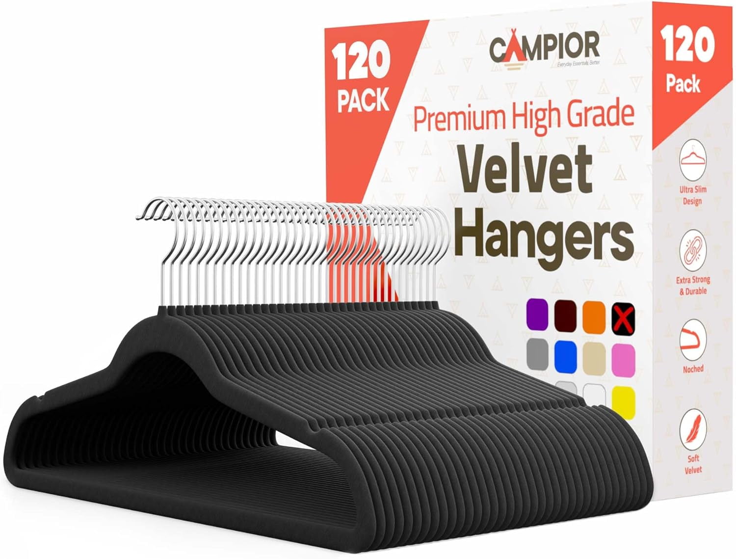 Black Velvet Hangers 120 Pack – Heavy-Duty 11 lbs Capacity, 360° Swivel Hook, Non-Slip & Space-Saving Design – Smooth Velvet Finish for Crease-Free Clothes & Effortless Closet Organization
