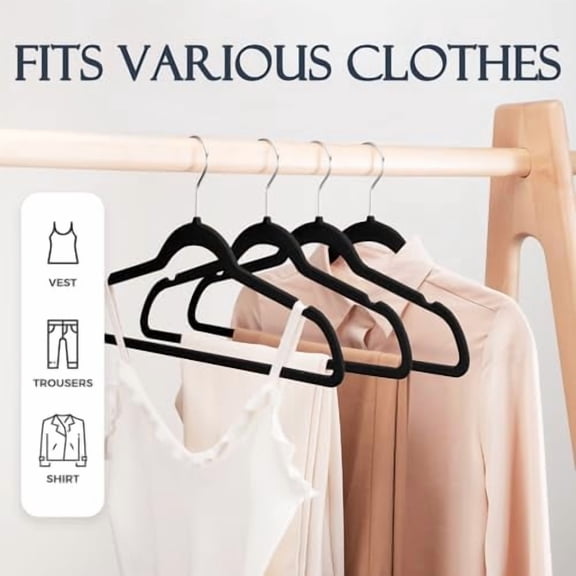 Black Velvet Hangers 40 Pack, Non Slip Clothes Felt Hanger Heavy Duty for Coat, Premium Slim Space Saving Suit Hangers for Closet Organizer, 360° Rotating Silver Hook