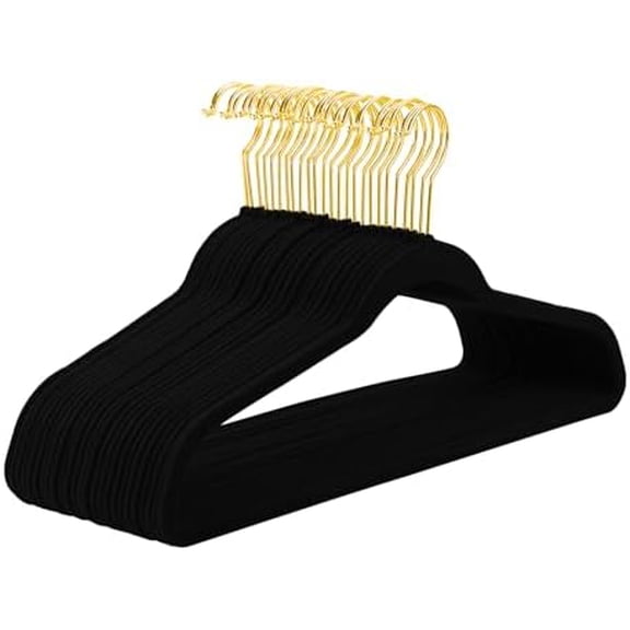 Black Velvet Hangers 40 Pack,Premium Gold Clothes Hangers Non-Slip Felt Hangers,Sturdy Black Heavy Duty Coat Hanger,Durable Suit for Space Saving, No Flocked Marks