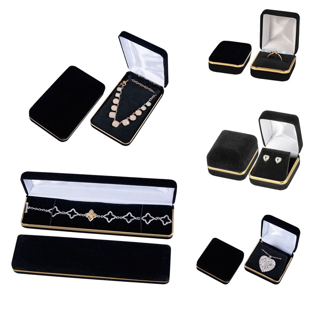 Black Velvet Jewelry Box Assortment Set of 5 Includes 5 Different