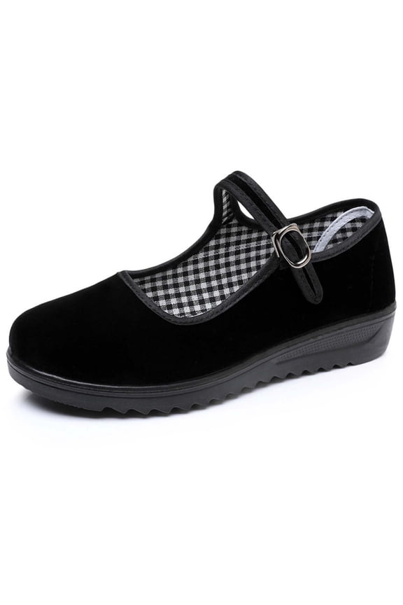 Black Velvet Mary Jane Shoes for Women Dance Flat Old Beijing Cloth Walking Shoes