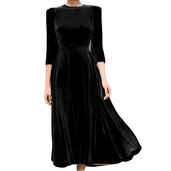 Black Velvet Midi Dress Elegant Formal Evening Cocktail Dress Gift For Her