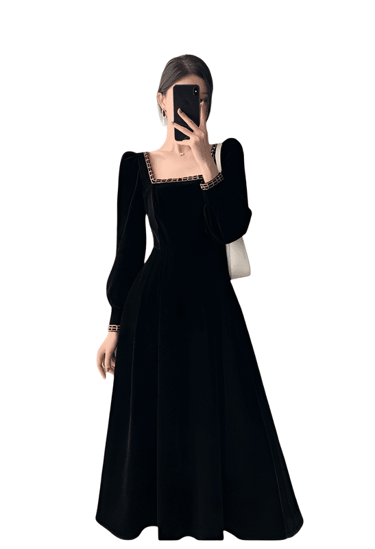 Black Velvet Midi Dress Evening Dress Wedding Guest Dress Cocktail Party  Bridesmaid Dress Formal Dress - Walmart.com