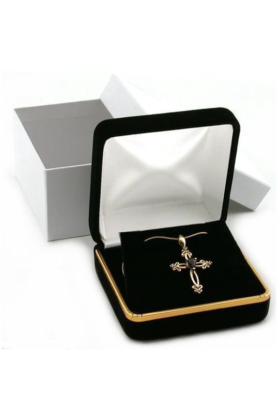 Black Velvet Necklace Pendant Gift Box With Brass Trim