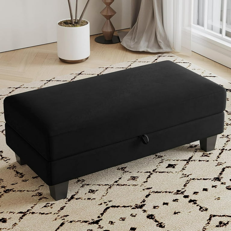 Black velvet ottoman with storage discount