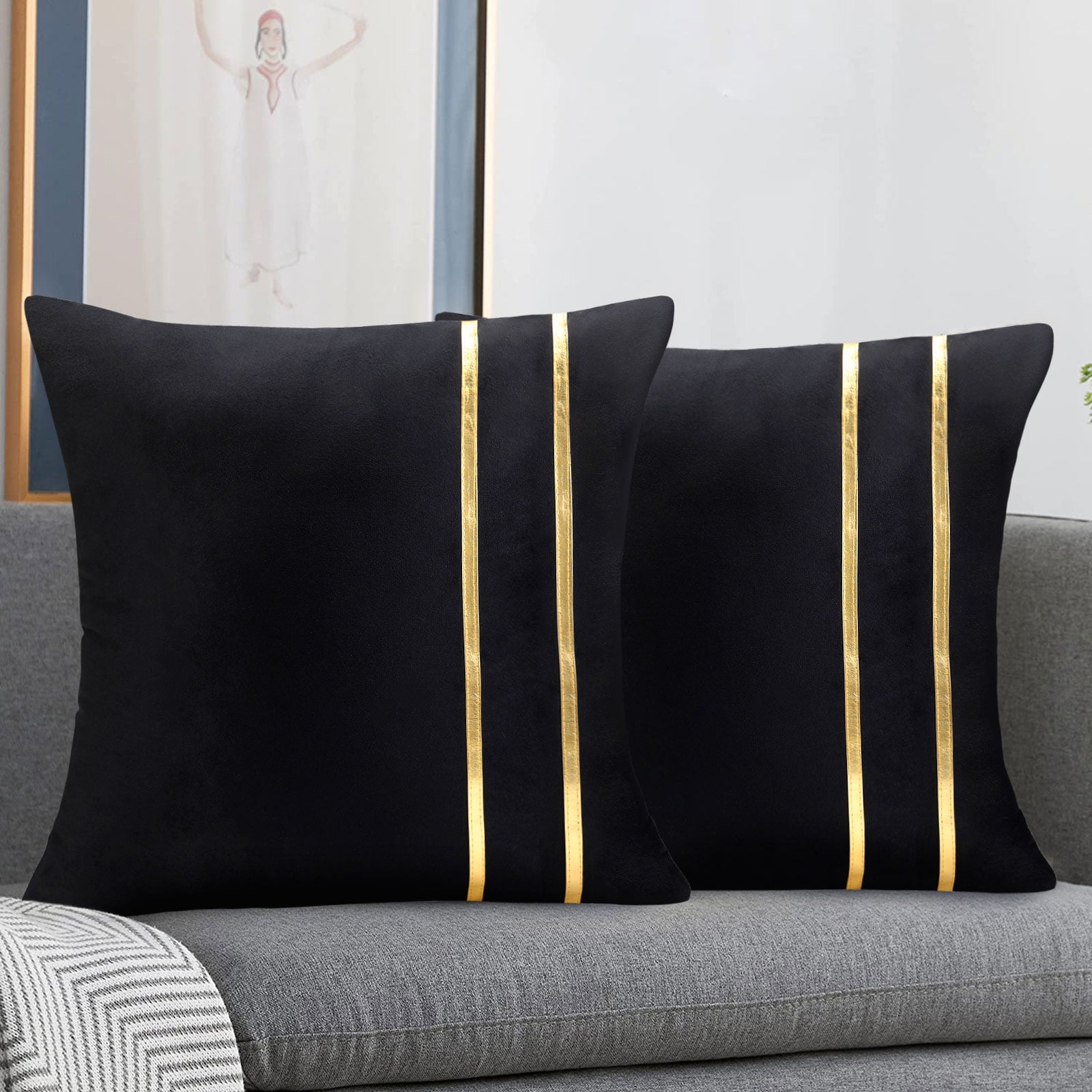 Black Velvet Pillow Covers 18 x 18 inch Modern Luxury Decorative Square