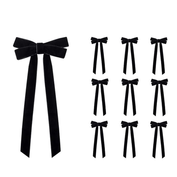 Black Velvet Ribbon Bows with Long Tails, 10 Pack 12.5 Inches, for Christmas Tree and Wreath Decorations