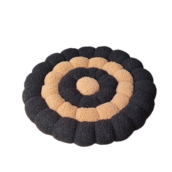 Black Velvet Round Floor Cushion Mat With Pearl Fluff Filling And Four-Pin Anti-Deformation Layout For Reading Meditation 16.54X16.54In