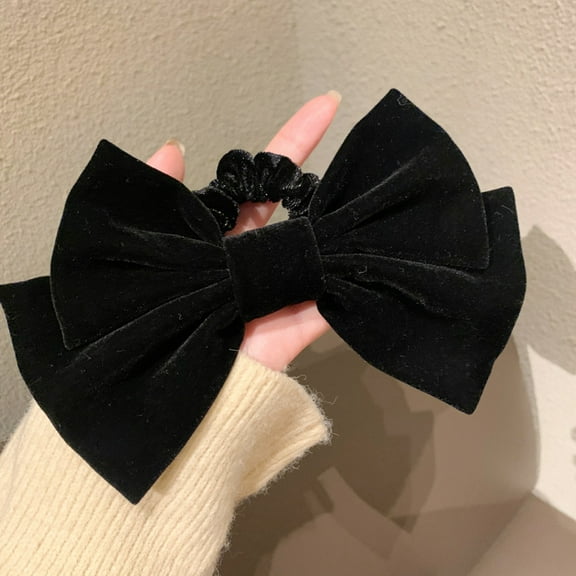 Black Velvet Scrunchies Hair Elastics for Women Girls Hair Bow Ties Rubber Bands for Girls Bowknot Hair Ponytail Holders Accessories