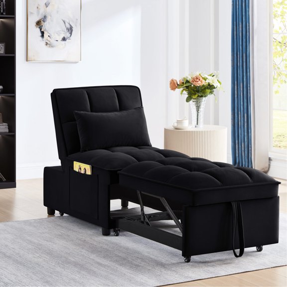 Black Velvet Sofa Bed | Sturdy Construction, Comfortable | Interior Decoration