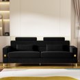 Black Velvet Sofa with Adjustable Headrests Contemporary 3Seat Couch