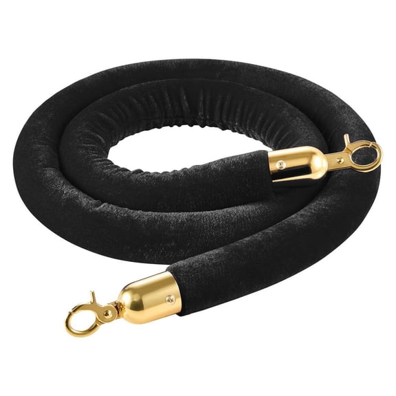 Black Velvet Stanchion Ropes, 5 Ft Crowd Control Queue Barrier Ropes with Gold Hooks, 2 Pcs