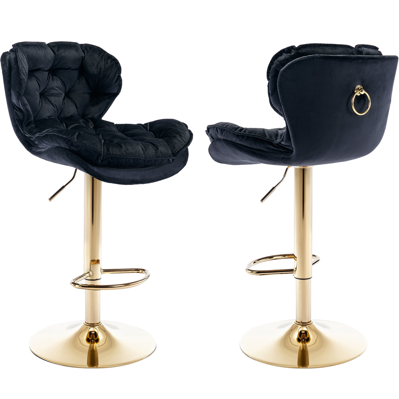 Black Velvet Swivel Bar Stools Set of with Upholstered Back, 25