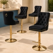 Black Velvet Swivel Bar Stools Set of 4 with Upholstered Back, Adjustable Counter Height Barstools, Bar Chairs for Home Bar Kitchen Island Pub Restaurant 4 Pcs, Black