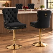 Black Velvet Swivel Bar Stools Set of 4 with Upholstered Back, Adjustable Counter Height Barstools, Bar Chairs for Home Bar Kitchen Island Pub Restaurant 4 Pcs, Black