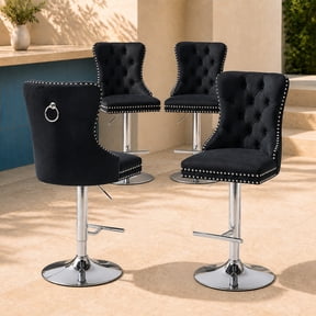 Black Velvet Swivel Bar Stools Set of 4 with Upholstered Back, Adjustable Counter Height Barstools, Modern Bar Chairs for Home Kitchen Island Pub Restaurant, Silver Base (Velvet, 4 Pcs, Black)